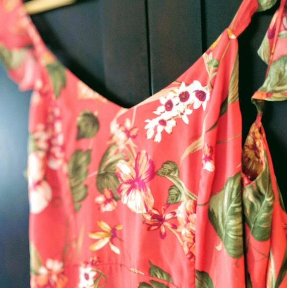 Xhilaration Pants - Salmon Coral Tropical Floral Jumpsuit